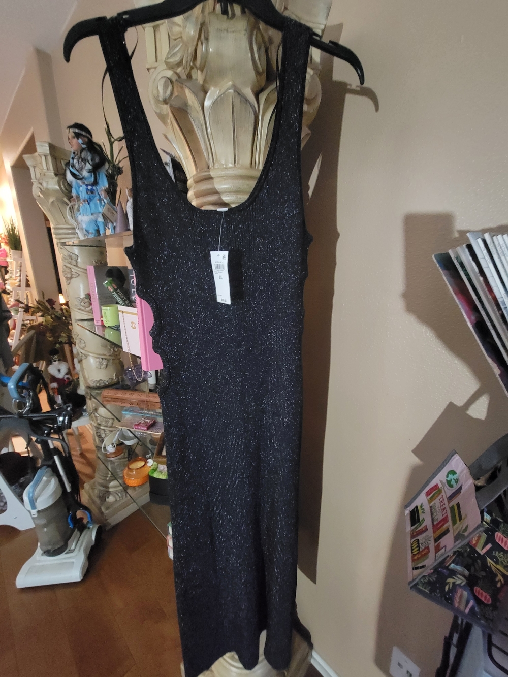 Bar III Sleeveless Sparkle Black Maxi Dress